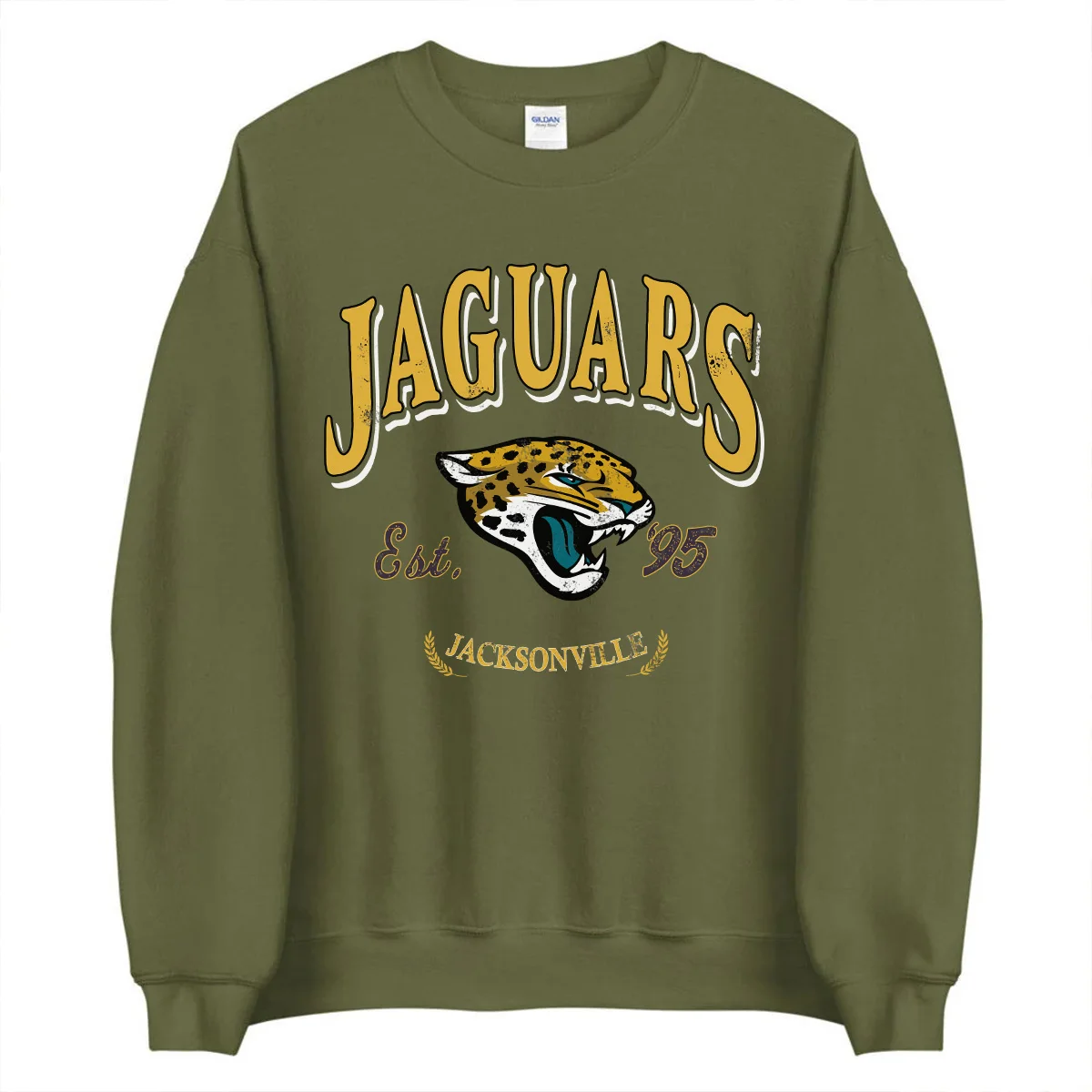 American Vintage Style jaguar Printing Women Cool felpe girocollo autunno inverno Pullover in pile spesso maglioni verde militare