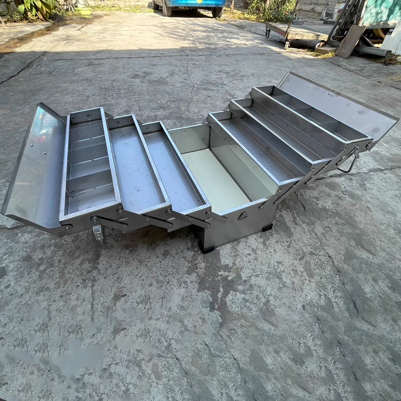 

Складной ящик для инструментов из нержавеющей стали, органайзер, чемодан для электрика, ящик для инструментов, профессиональный боковой отверстий, двойная ручка, чехол для инструментов, оборудование