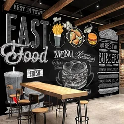 Custom Mural Wallpaper Blackboard Hand Painted Hamburger Fried Chicken Poster Delicious Fast Food Shop Restaurant Wall Painting