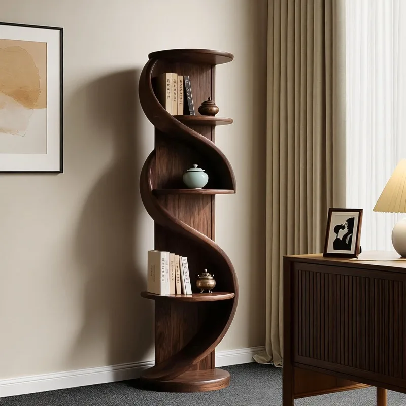 American black walnut rotating bookcase, living room all solid wood triangular side cabinet corner cabinet right angle shelf