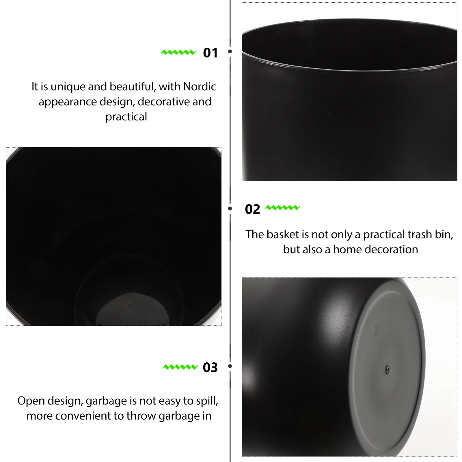 

Круглая мусорная корзина из полипропилена для дома, устойчивая конструкция, открытый верх для удобства использования на кухне, в ванной, в цветочном магазине, для хранения отходов