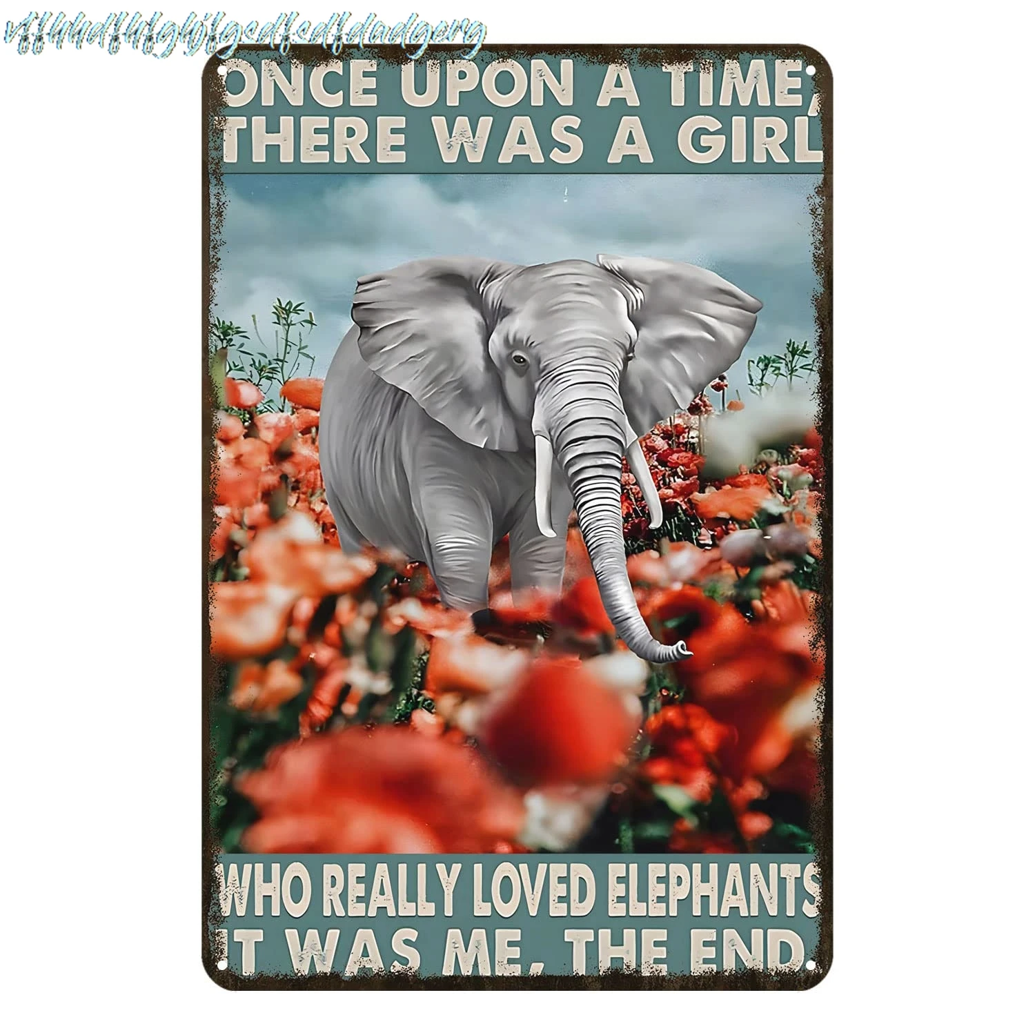Ascigo Vintage Metal Signs for Kitchen There was A Girl Who Really Loved Elephants and Red Flowers Vintage Decor Elephants  sign