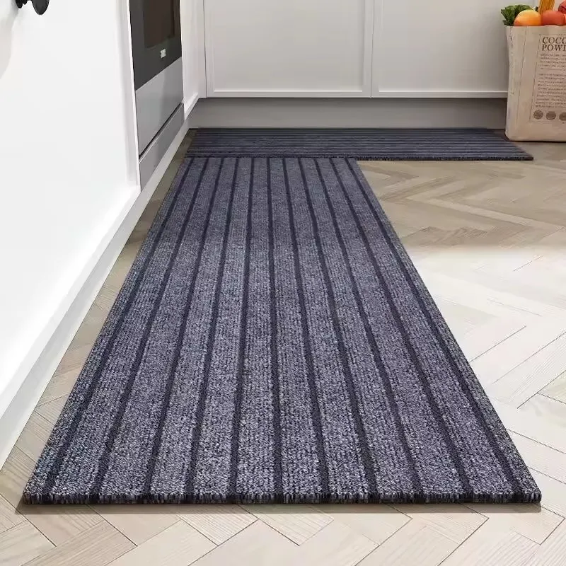 Non-Slip Door Mat, Solid Color Striped Absorb Oil Kitchen Carpet Floor Mat, Easy To Clean Suitable For Hallway, Kitchen, Bath