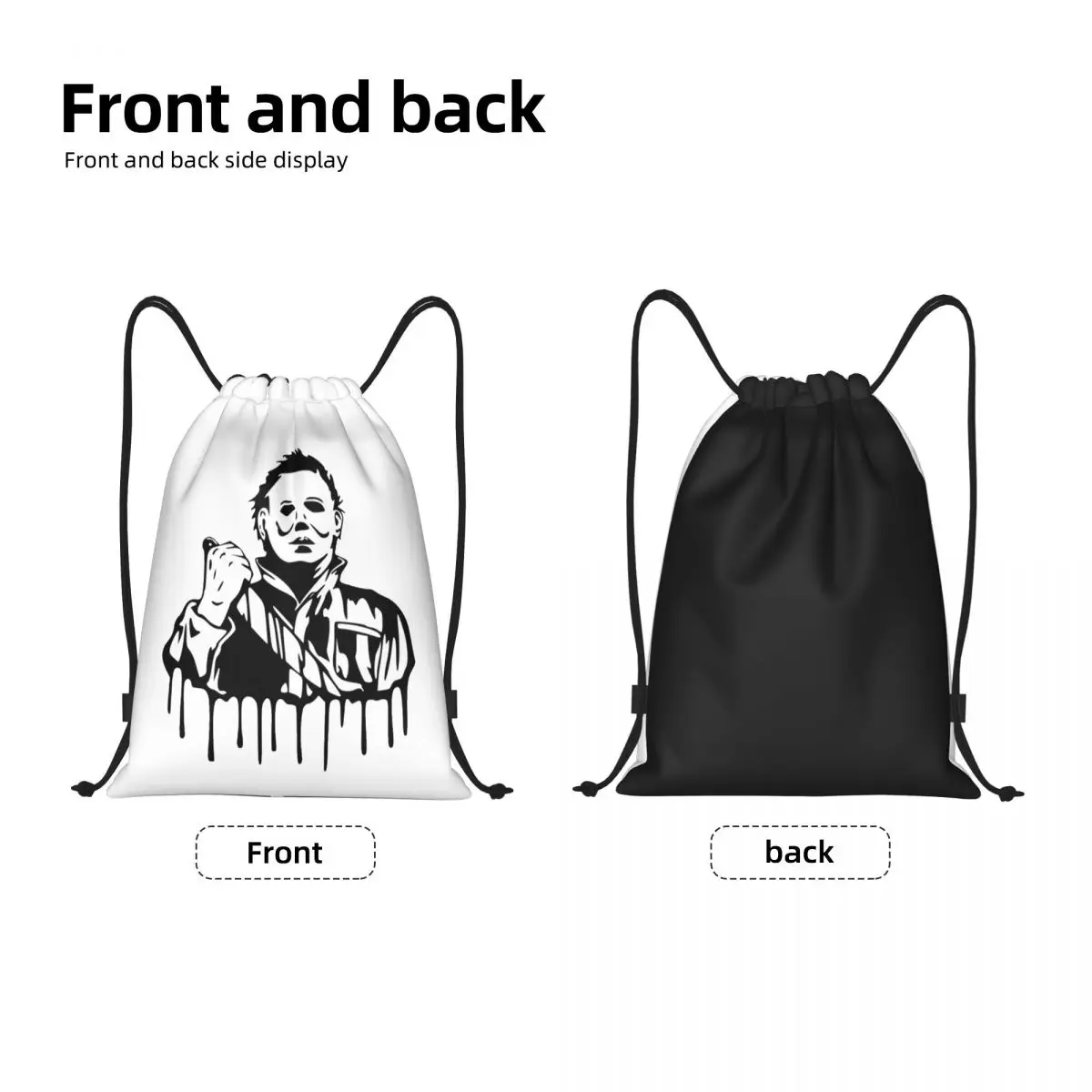 Custom Michael Myers Knives Art Drawstring Backpack Bags  Lightweight Halloween Horror Film Gym Sports Sackpack Sacks for Yoga