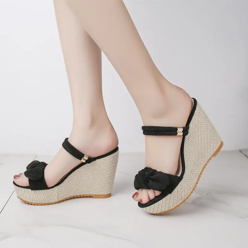 2024 New Designer Denim Sandals Women Sandals High Quality Wedges High Heels Peep-Toe Platform Shoes Woman Thick Bottom Sandals