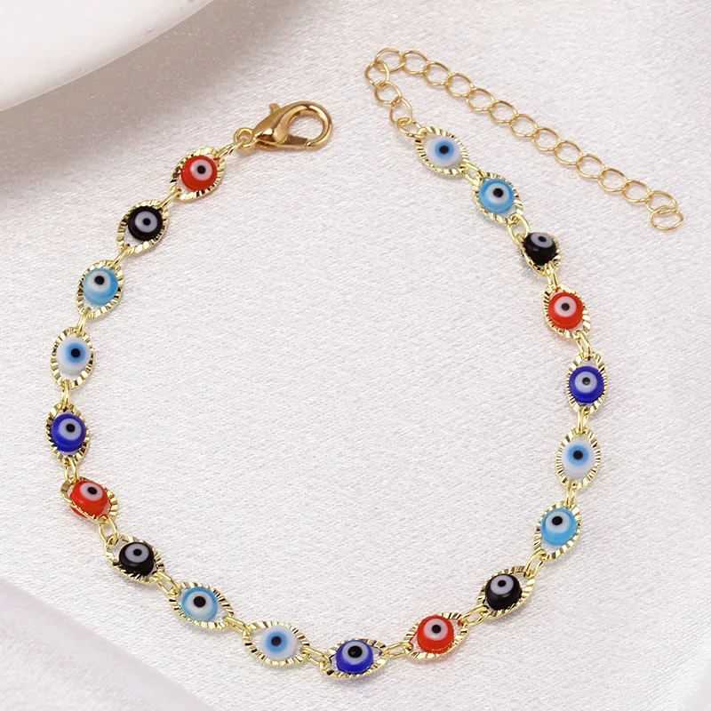 Bohemian Oval Evil Blue Eye Charm Bracelet Gold Silver Color Brass Chain Bracelets for Women Men Prayer Jewelry