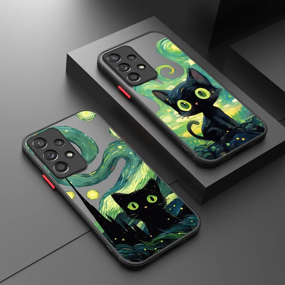 

Starry Night Cat Retro Painting Case For Samsung Galaxy A56 5G A55 A54 A36 A26 A53 A52 A34 A14 A06 A16 A25 A32 Matte Phone Cover