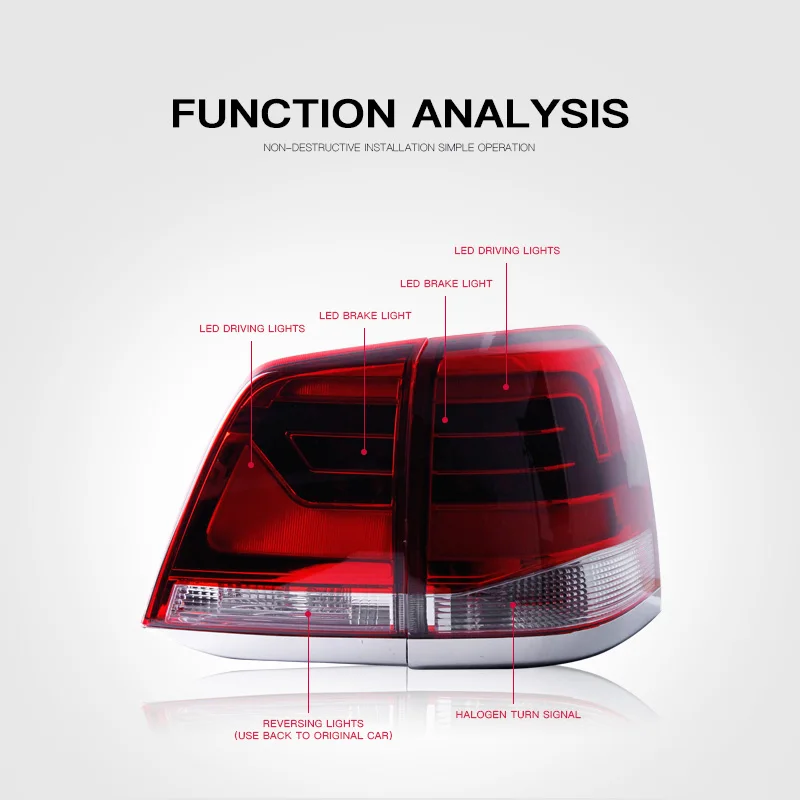 For Land Cruiser LC200 2008-2015 V8 LED tail light red and black backlight assembly replacement