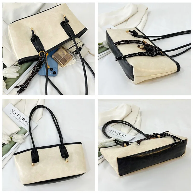 حقيبة كتف من جلد البولي يوريثان للنساء Y2K حقيبة يد بسيطة للفتيات ذات سعة كبيرة حقيبة كروس نسائية بلون سادة حقائب حمل كلاسيكية #6