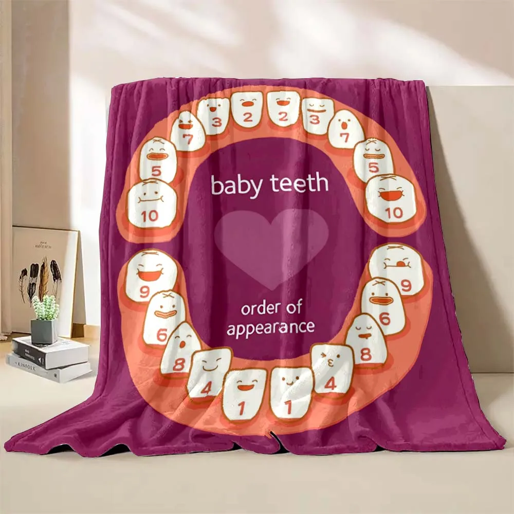 Cute Cartoon Teeth Printed Blanket Warm Soft and Comfortable Home Travel Blanket Kids Sofa Bedding Cover Blanket Holiday Gifts