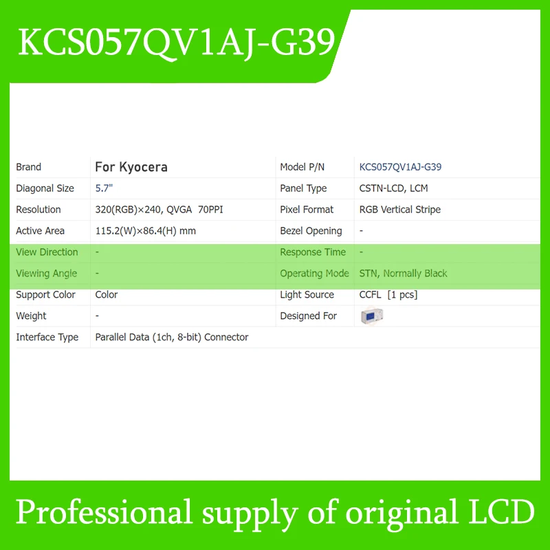 KCS057QV1AJ-G39 5.7 Inch Original LCD Display Screen Panel for Kyocera Brand New and Fast Shipping 100% Tested