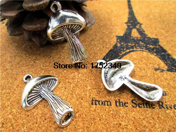 

75pcs--Mushroom Antique Silver Mushrooms Charm Pendants 30x18mm