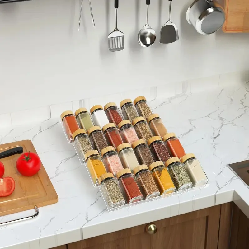 4-Tier Kitchen Spice Drawer Organizer Expandable Acrylic Seasoning Bottle Shelf Rack Space-Saving Cabinet Countertop Storage
