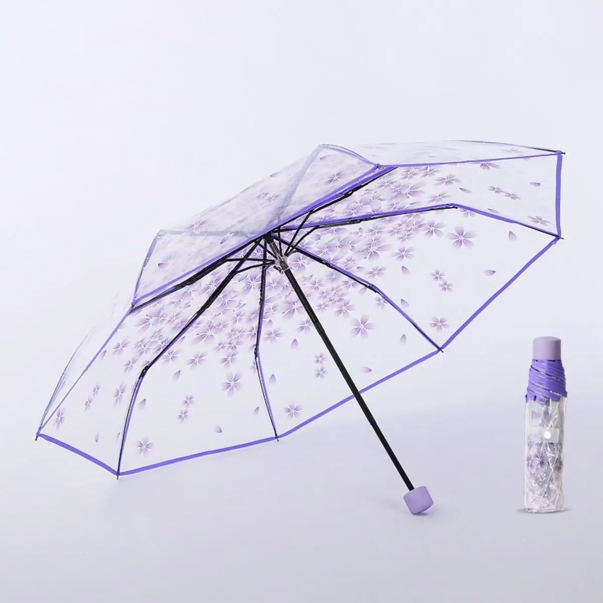 1pc Lovely Mini Cherry Blossom Transparent Umbrella, Casual Versatile Multi Functional For Outdoor Travel