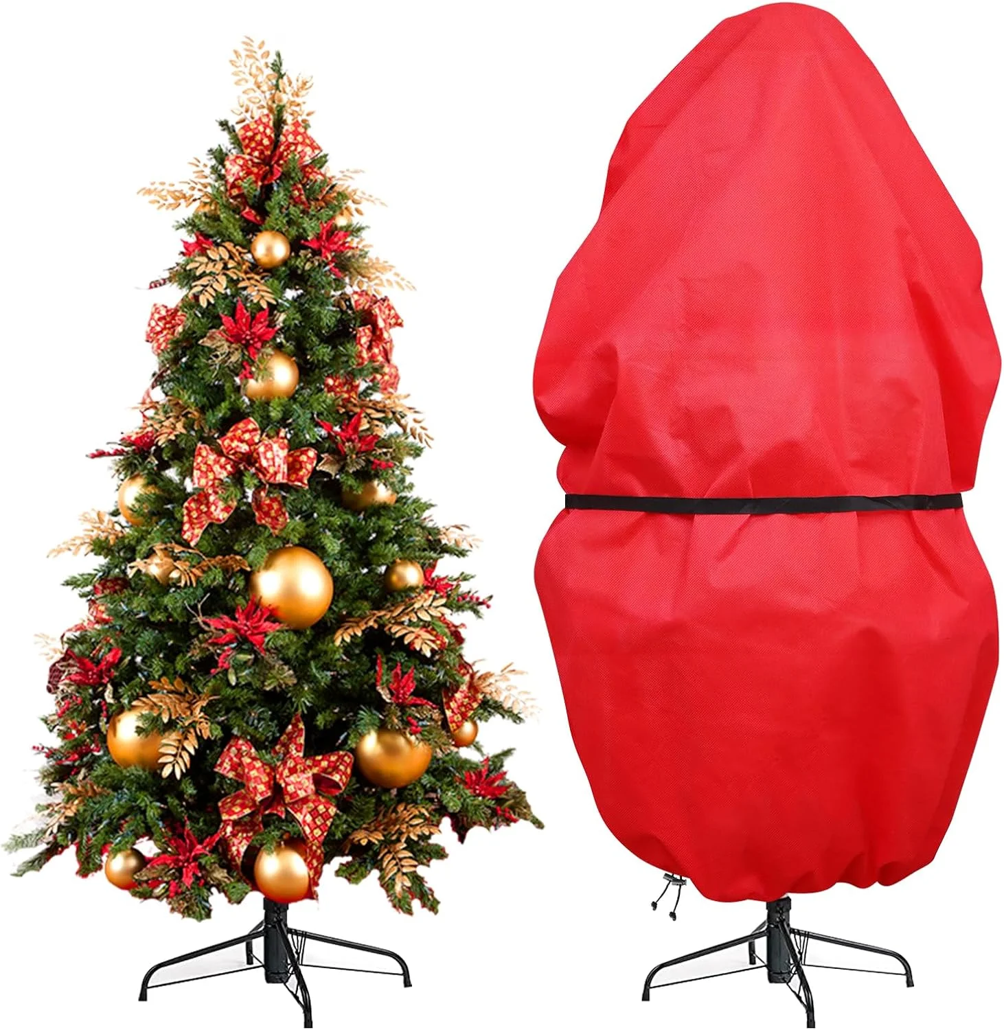 Christmas Tree Cover with Adjustable Straps, Durable Upright Xmas Tree Storage Bag with Zipper Drawstring Waterproof Dustproof