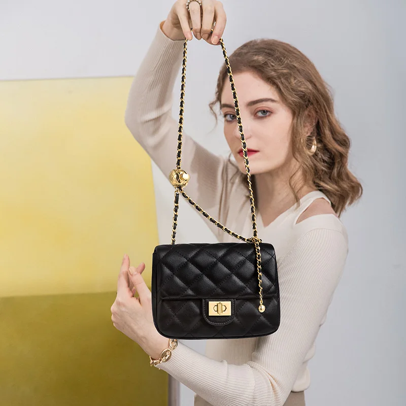 GOLF Lingge Chain Womens Small Square Bag Leather Shoulder Mini Crossbody Bags Banquet Handbag New Fashion Items for Women 2024