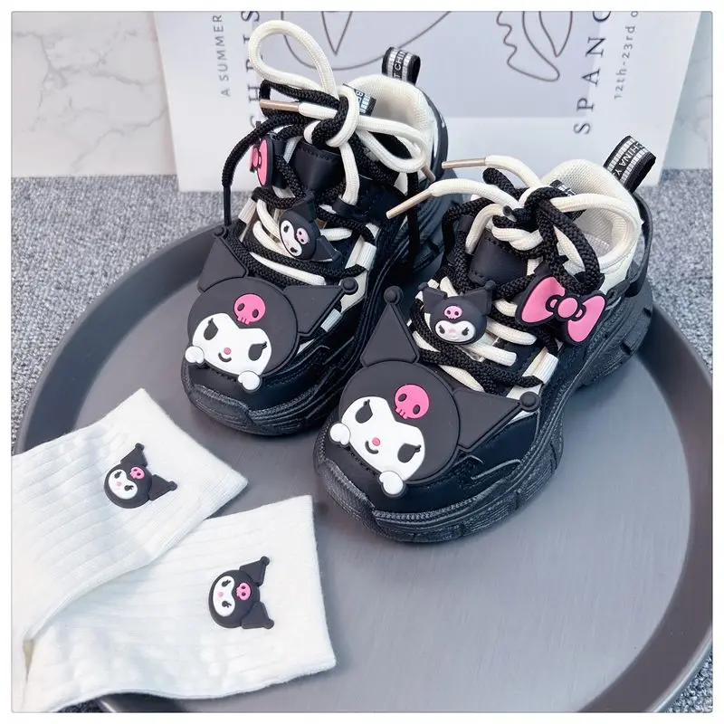 

Kawaii Kuromi My Melody Sanrio студенческие удобные кроссовки с милыми героями мультфильмов, детские противоскользящие кроссовки, обувь на плоской подошве для детей