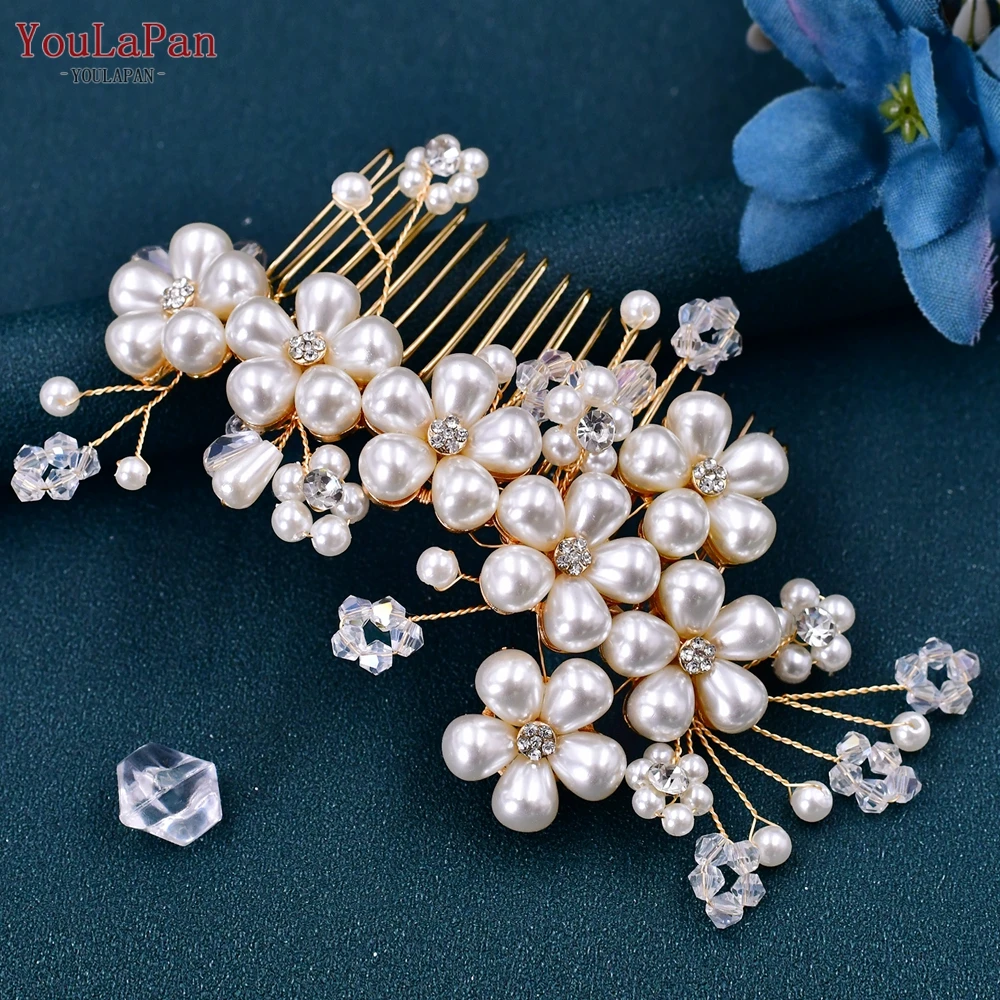 YouLaPan Bridal Wedding Hair Comb Accessories Handmade Pearls Flowers Side Comb Headband Women Party Prom Banquet Headpiece HP05