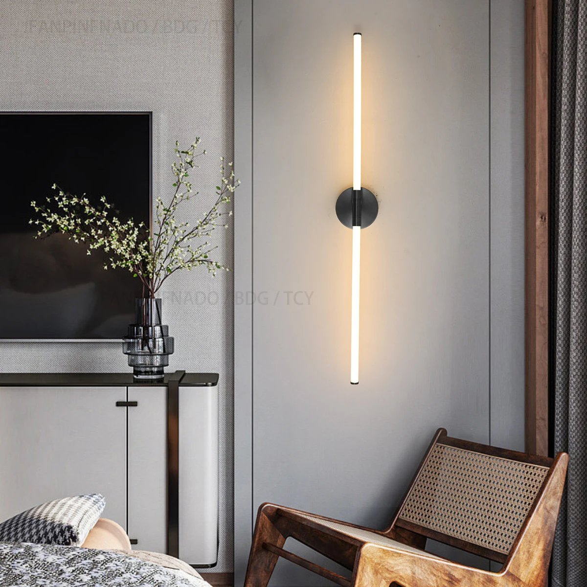 FPFD Black Led long wall lamp living room background wall bedroom bedside wall lamp modern minimalist line lamp