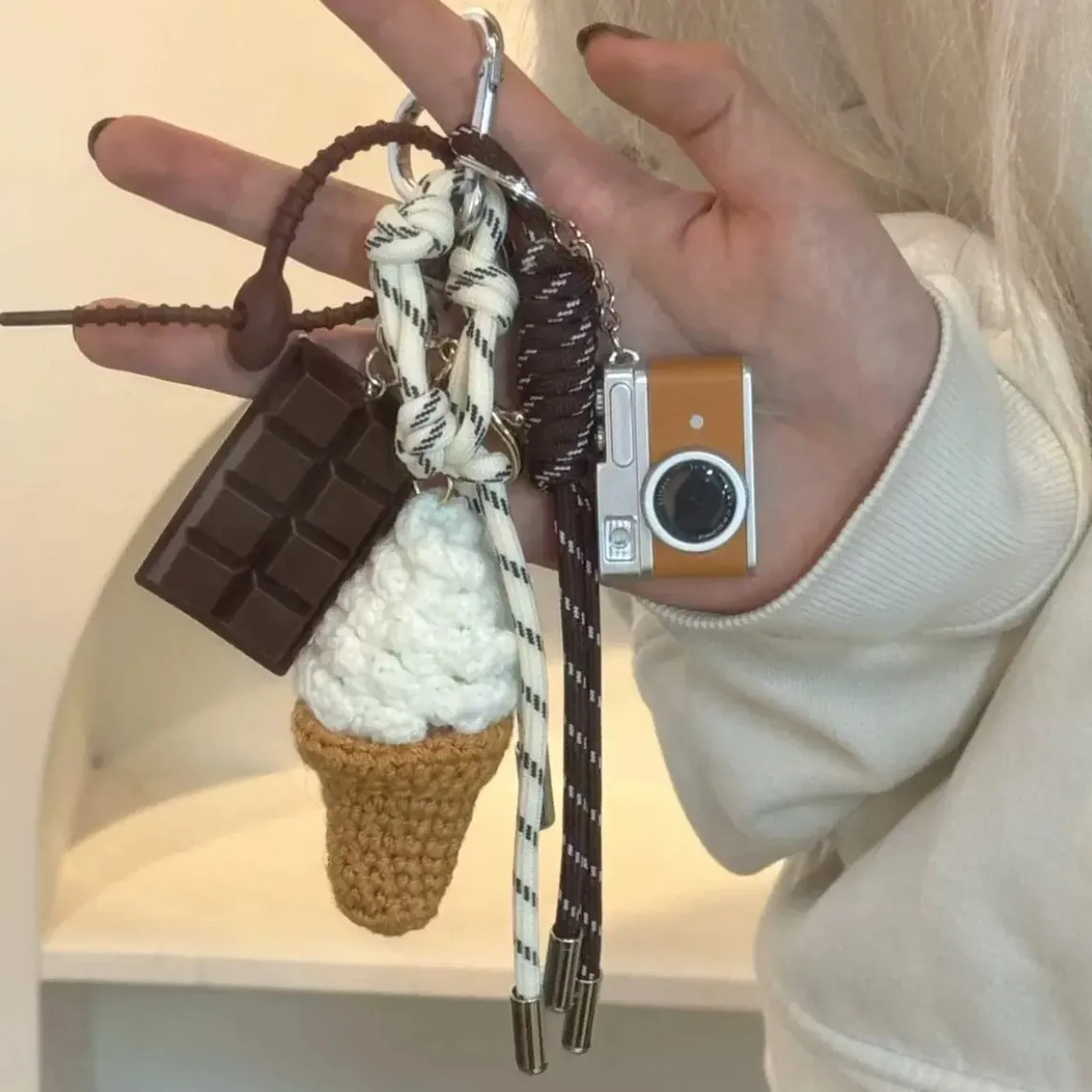 New Summer Series Wind Alkaline Water Buns Woven Rope Keychain Pendant Bag Decoration Pendant Keychain Bag Accessories