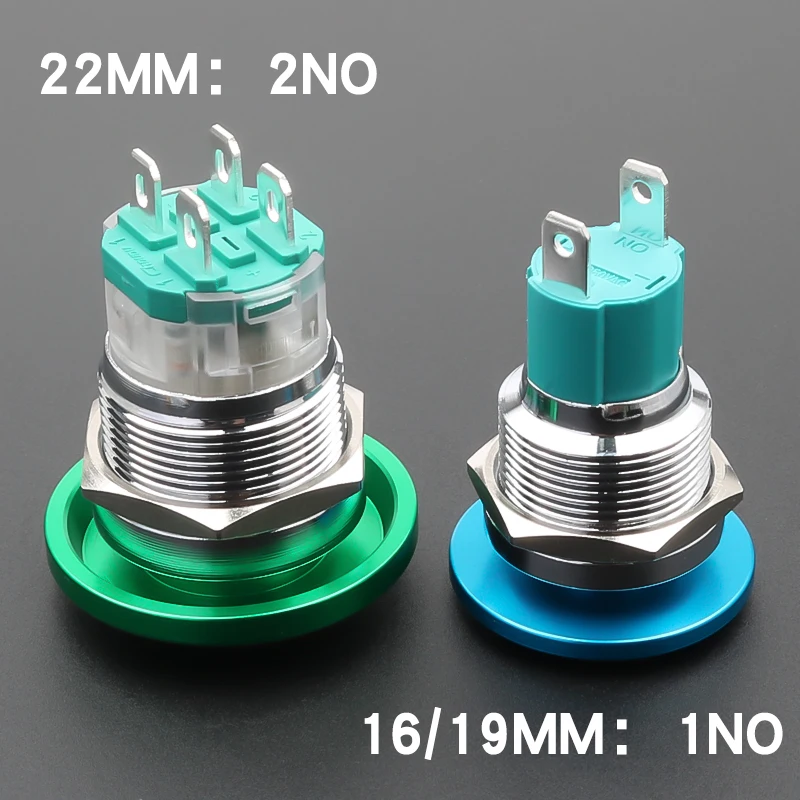 Mushroom Metal Button Switch 16MM 19MM 22MM 10A Large Current Momentary Latching  Welding Foot 1NO/2NO Red Green Yellow Blue