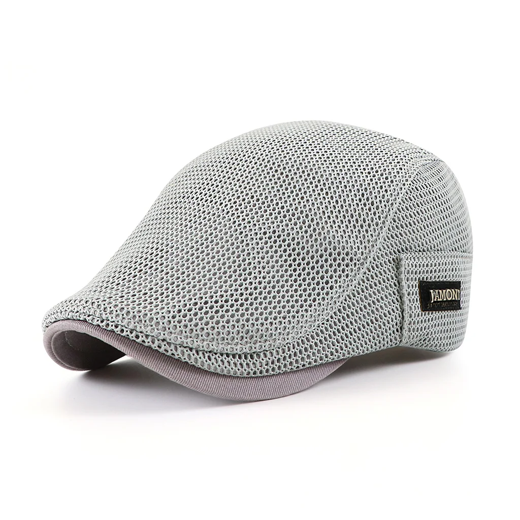

Summer Berets for Men Breathable Mesh Visor Cap Women Flat Duckbill Hat Net Solid Herringbone Newsboy Hat Sunscreen Driver Cap