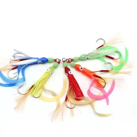 20pcs mixed Kabura Jigging Madai Assist Hooks Strong Tai Rubbers Silicone Skirts Filaments Ribbons Slider Jigs Tails Sinker