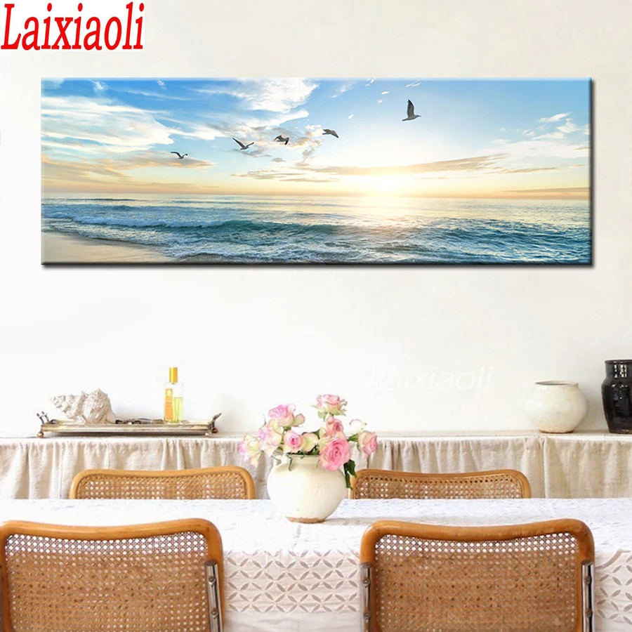 Natural Sea Beach Flying Birds Landscape Full Diamond Painting Picture Of Rhinestones Diamond Embroidery Mosaic Home Decoration