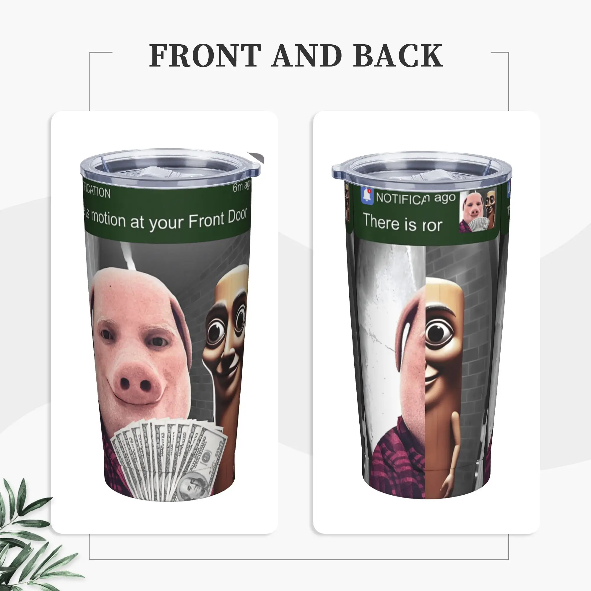 John Pork and Tung Tung Sahur Front Door Motion Tumbler Vacuum Insulated  Coffee Cups Stainless Steel Mugs Water Bottle, 20oz