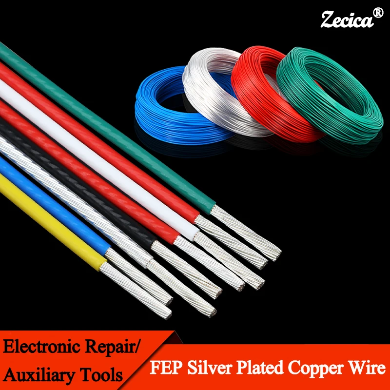 

1M Electronic Wire Silver Plated FEP Insulated 0.05 0.08 0.12 0.2 0.35 0.5 1 2 4 6 10mm High Purity OFC HiFi Signal Copper Cable