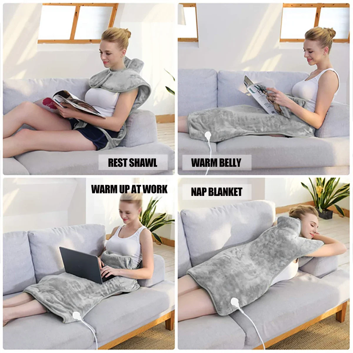 بطانية الرقبة والكتف الكهربائية ، شال ، قابل للغسل ، التدفئة ، رمي ، تحكم V ، V