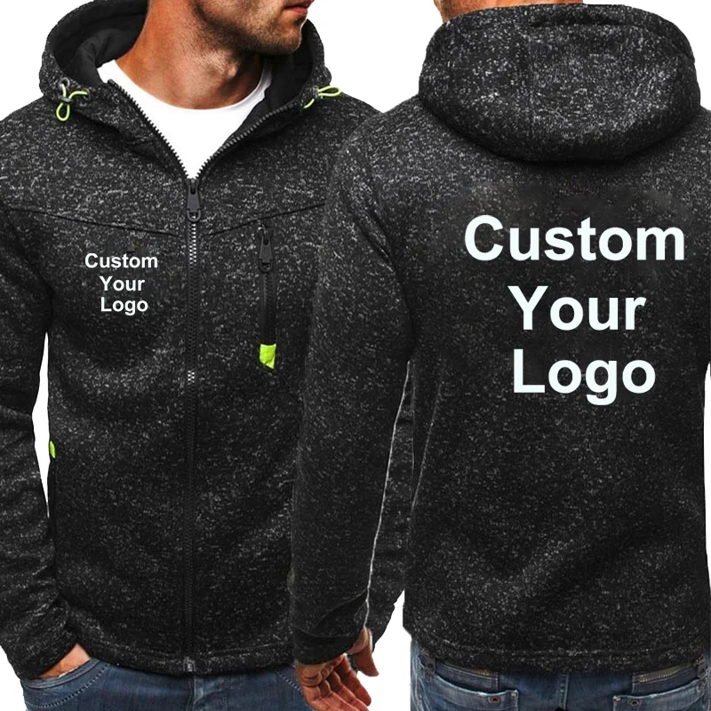 Men's Autumn Fashion Custom Your Logo Hooded Jacket Winter Sweatshirts Knit Zipper Long Sleeved Pullover Hoodie