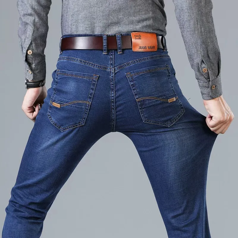 Männer Bequeme Weiche Business Casual Denim Hosen Slim Fit Gerade Hosen Mode Männliche Marke Licht Luxus Stretch Kleidung