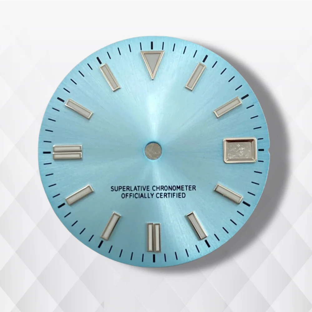 Esfera Sunburst con logotipo S de 28,5mm compatible con movimiento japonés NH35/NH36/4R/7S, accesorios de modificación de reloj luminosos verdes de alta calidad