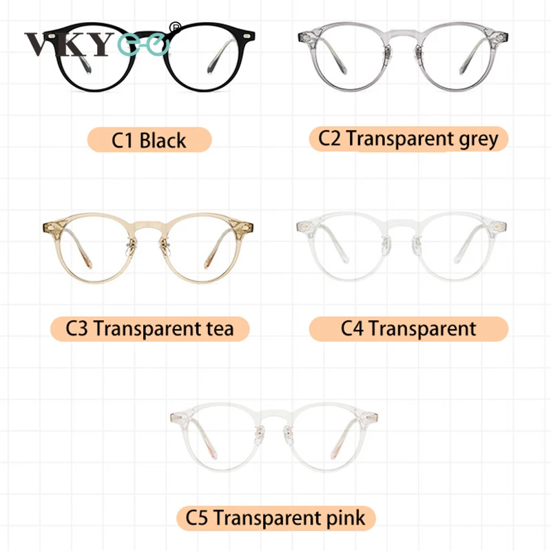 VKYEE Retro Acetate Eyeglasses Frame Women Round Small Black Frames Ultralight Myopia Anti-blue Light Reading Glasses Men 98C21