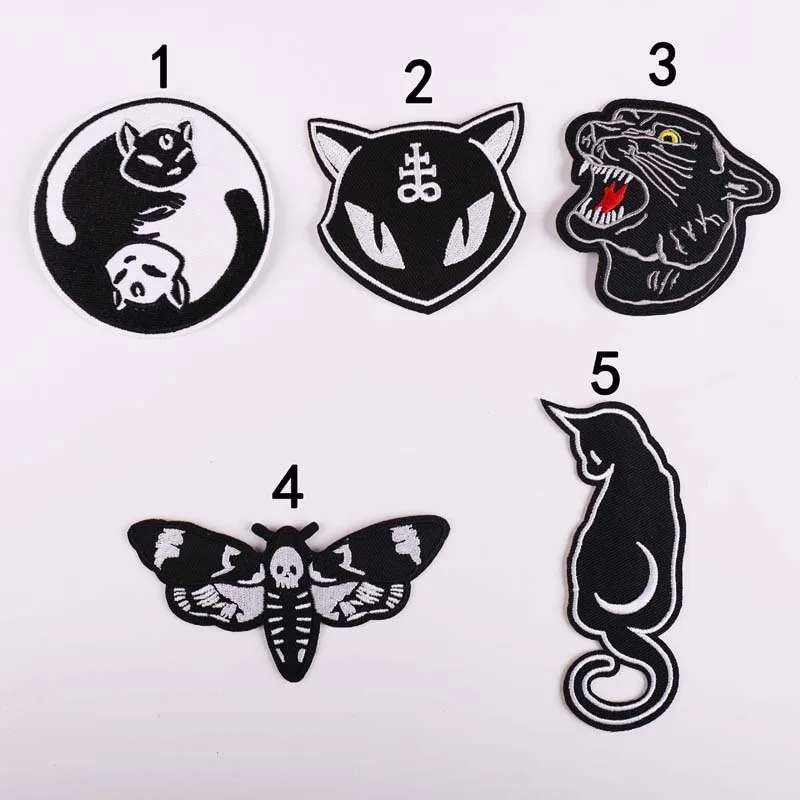 Black animal moth Leopard head Patch otto diagrammi cat Badge ricamato abbigliamento Patch Iron-On fai da te t-shirt per bambini decorativa