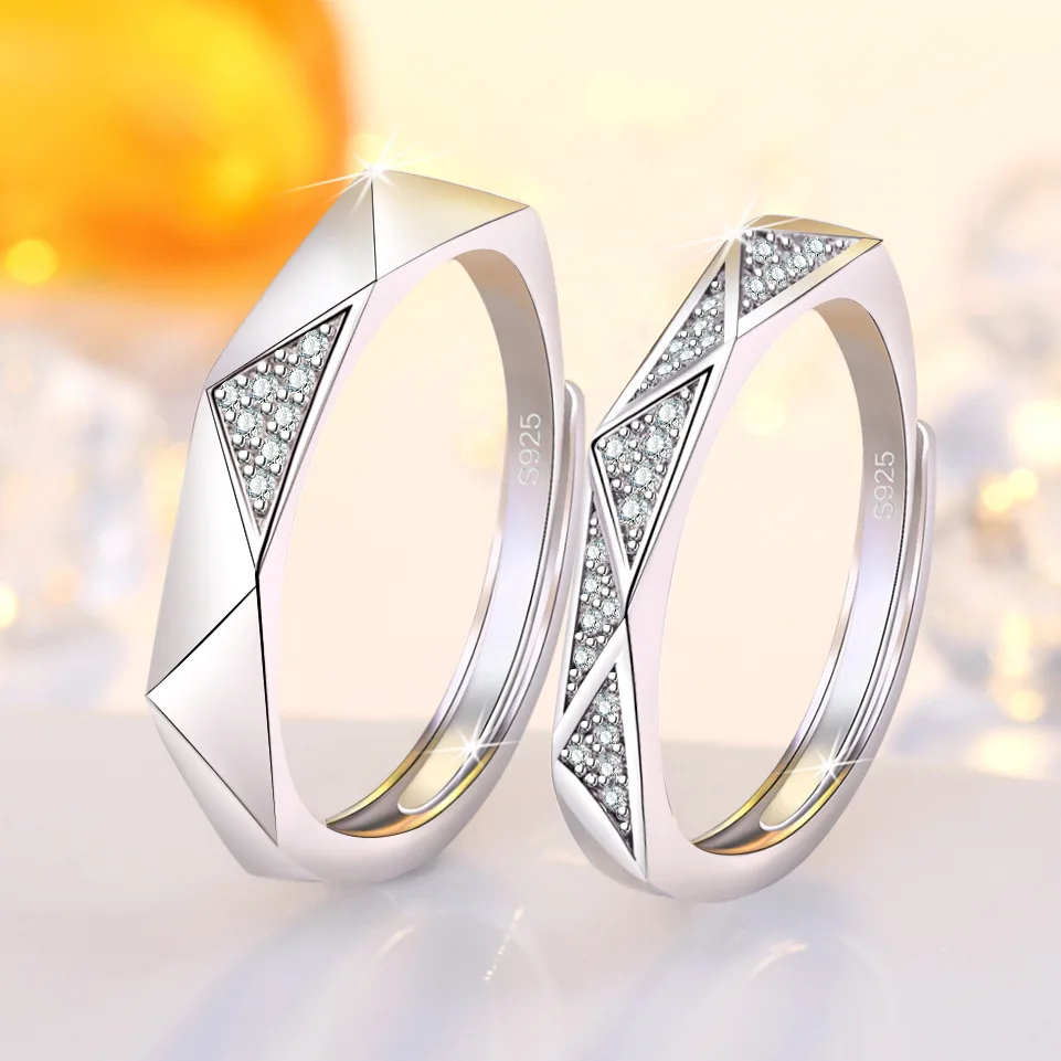 2PCS New 925 Sterling Silver Ring Couple Simple for Women Wedding Luxury Jewelry Engagement Charm Fashion Party Gifts Ring