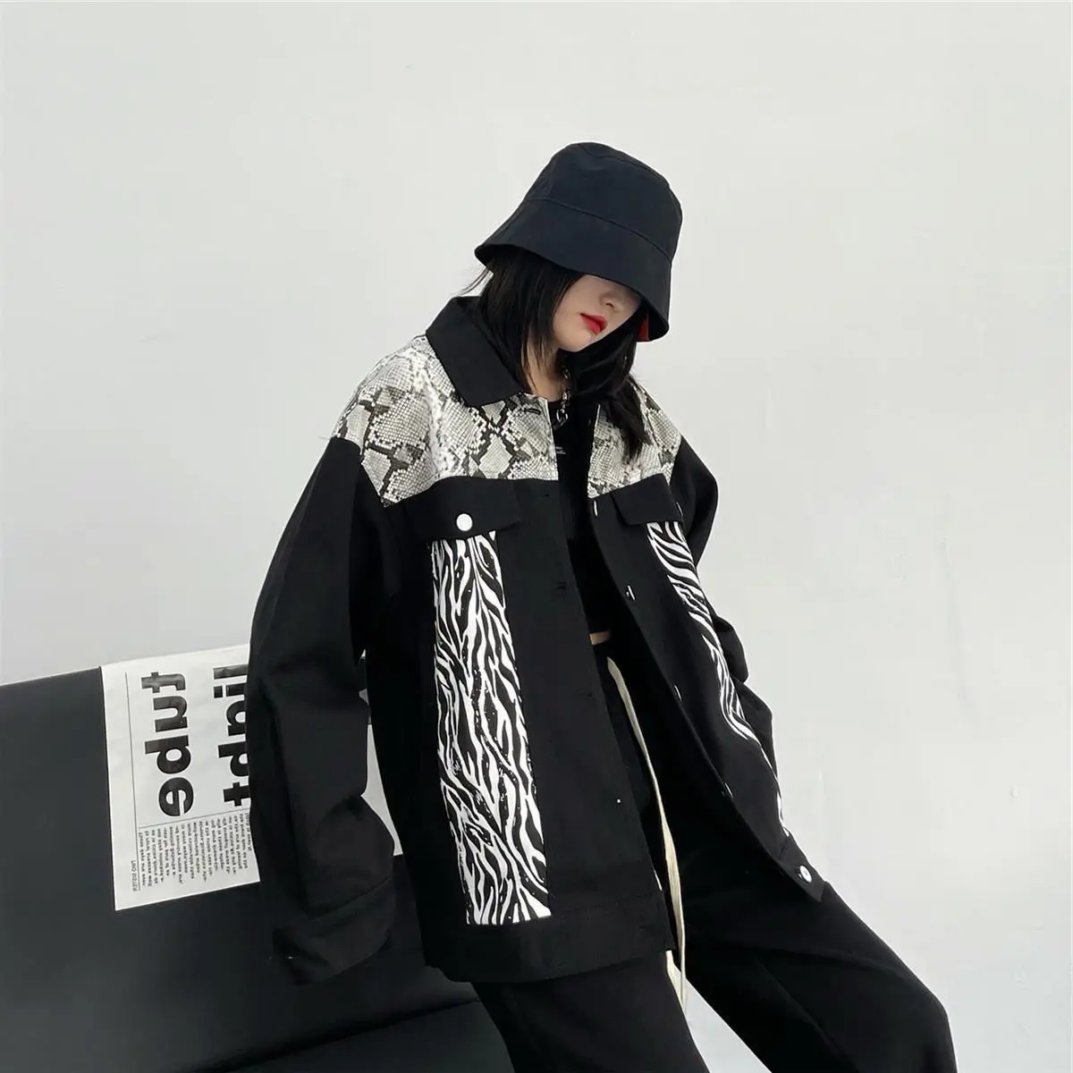 Zebra Patchwork Jacket Women Hip Hop Streetwear Oversized Jackets Grunge Clothing Korean Harajuku Loose Outerwear Female Tops