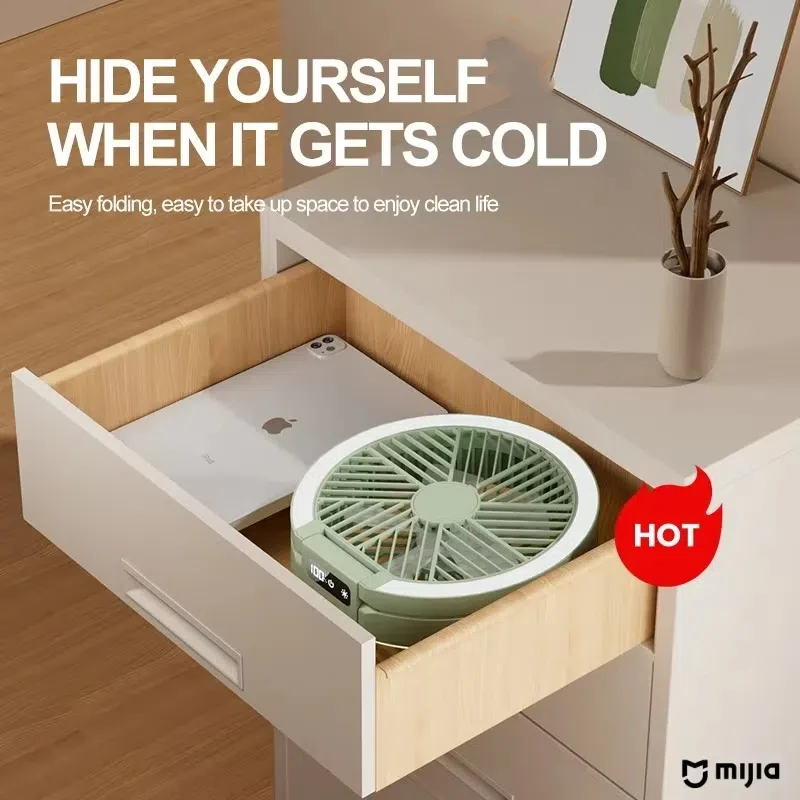 2025 Multi Functional Electric Fan LED Display Wireless Portable Home Silent Ventilation Fan Desktop Wall Mounted Fan Cooler