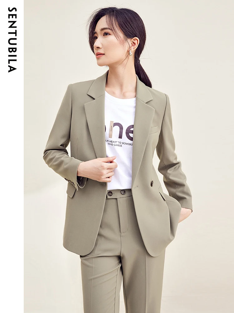 SENTUBILA 2023 Autumn Winter New Casual Jacket Blazer Wide Leg Pants Two-piece Elegant Women Pants Suit Office Outfit 133Z50003