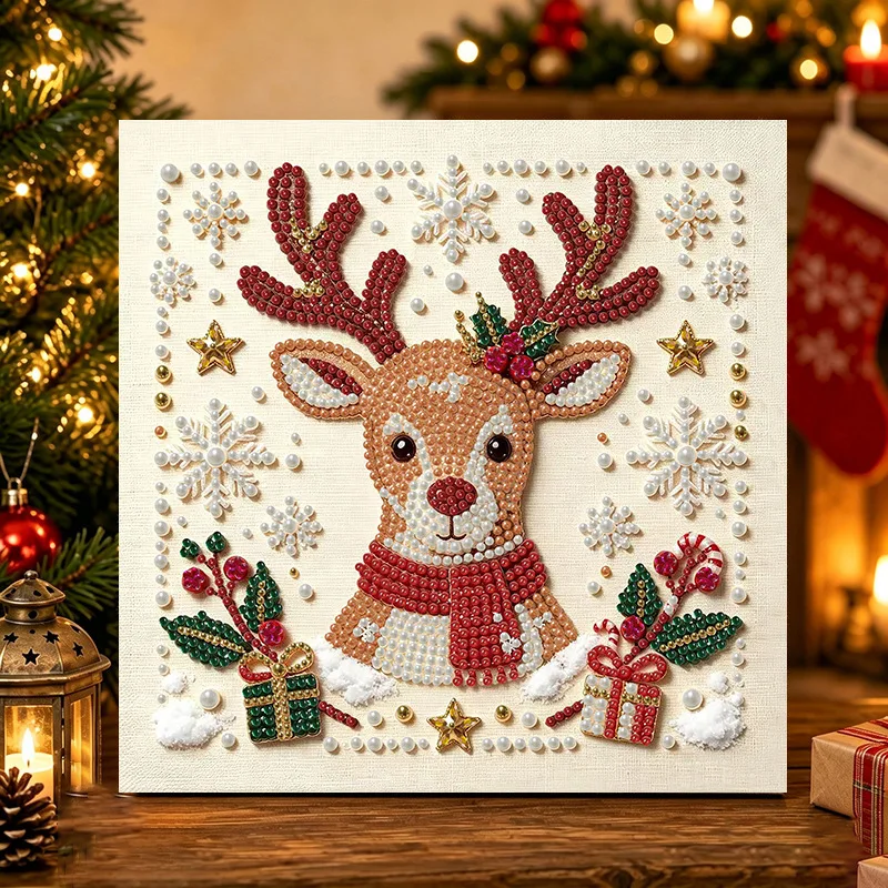 Neues 30cm Weihnachts-Perlen-Diamant-Malerei-Set, gerahmtes DIY-Perlen-Bastelset, Heimdekoration, Wandkunst, Partygeschenk – Detail 6
