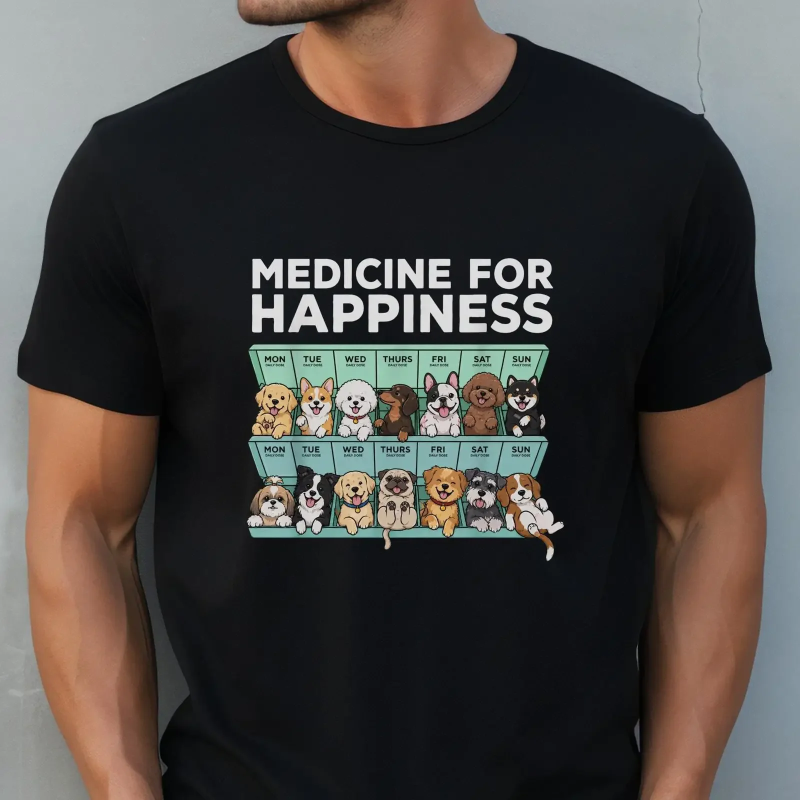 Happy Medicine Dog T Shirt Cute Breeds Weekly Planner Puppy vintage Washed Casual Unisex Soft Stretched graphic