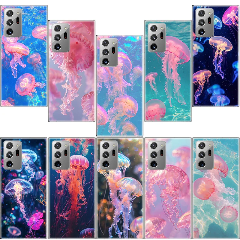 Enchanting Neon Jellyfish Phone Case For Samsung Galaxy S25 Edge S24 S23 FE S22 S26 Ultra S21 S20 S10 Plus Capa Soft