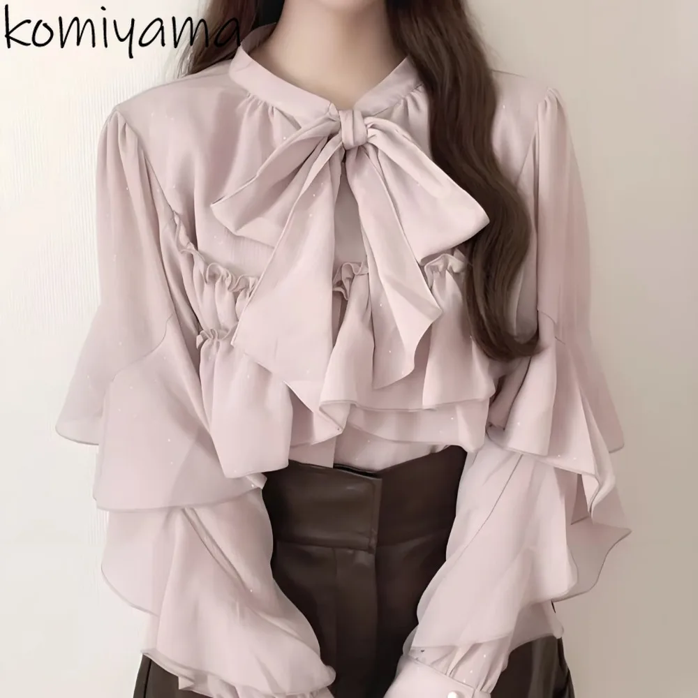 

Japan Chic Ruffles Long Sleeve Shirts & Blouses Lace-up Bow 2025 Ropa Mujer Elegant Tops Autumn New Blusas Fashion Camisas