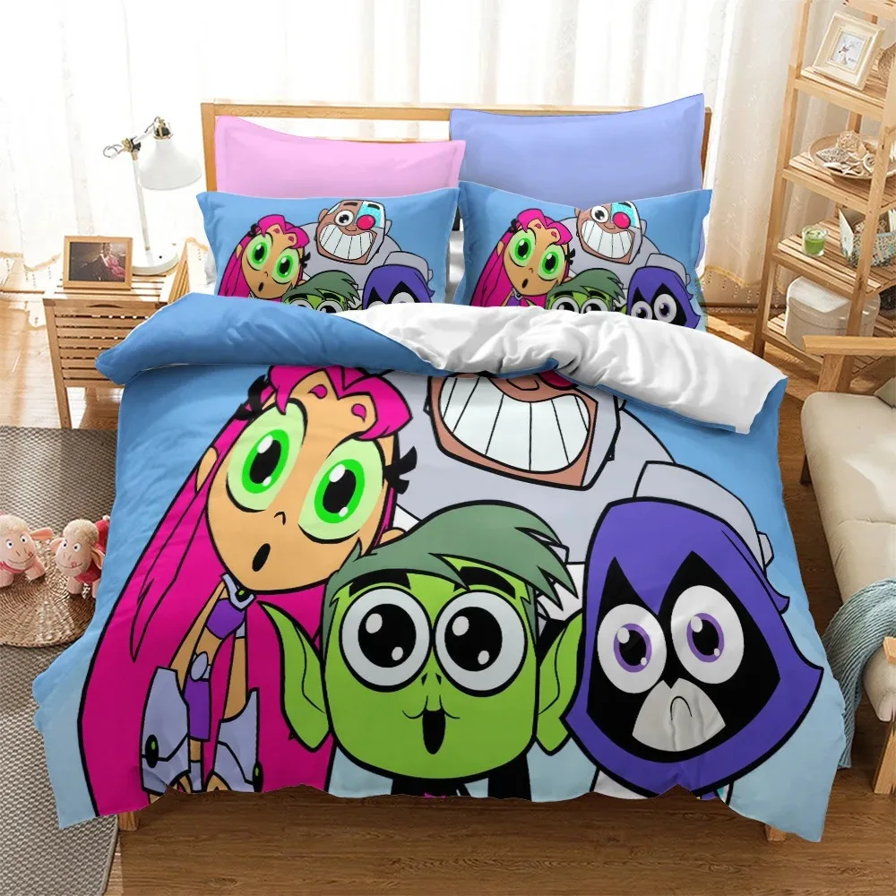 Cartoon Teen Titans Go Bedding Set Boys Girls Twin Queen Size Duvet Cover Pillowcase Bed Kids Adult Home Textileextile