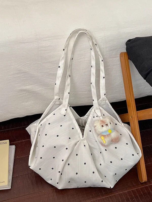 Ladies Polka Dot Canvas Shoulder Bag 2026 Spring Summer New Lazy Style Commuter Bag for College Students Class And Shopping