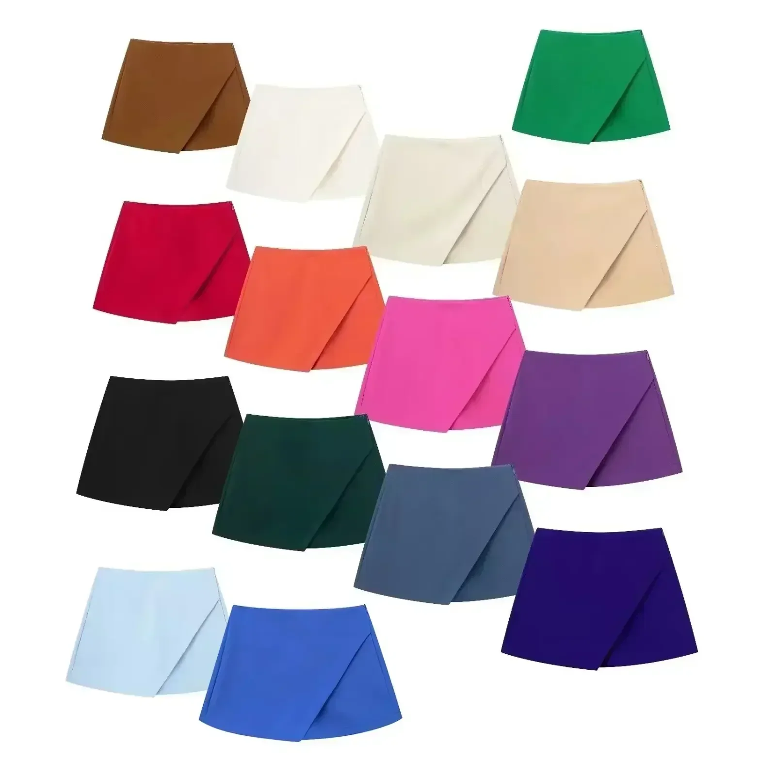 

Women's New Chic Fashion Multi color Slim Fit Asymmetric Short Skirt Pants Vintage High Waist Side Zipper Women's Skirt