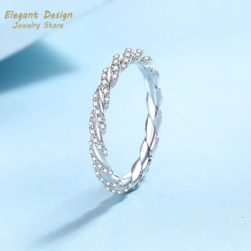 

0.576ct Full of Moissanite Diamond Inlaid Small Twists Rings Platinum Pt950 Eternity Wedding Band Valentine's Day Gift for Her