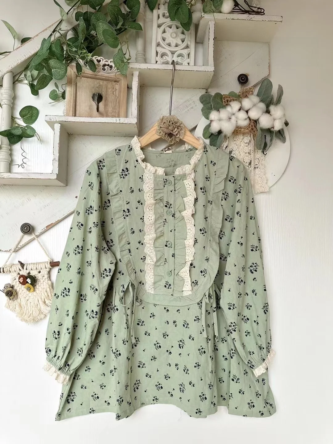 

Весенняя хлопковая блузка с длинным рукавом и цветочным принтом, женская, с милым воротником, в стиле пэчворк, повседневная, стандартной длины