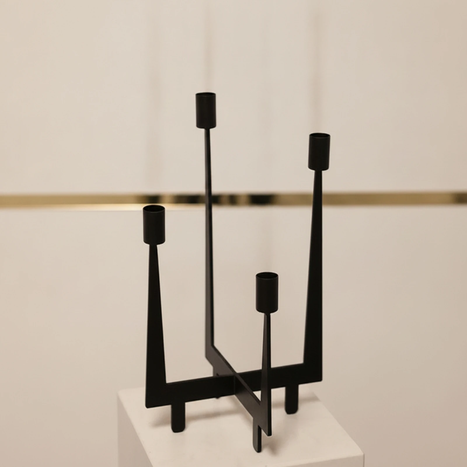 Geometric Candle Holder Modern Candle Holder with Four Cups Tabletop Candelabra Sophisticated Decor Versatile view 3
